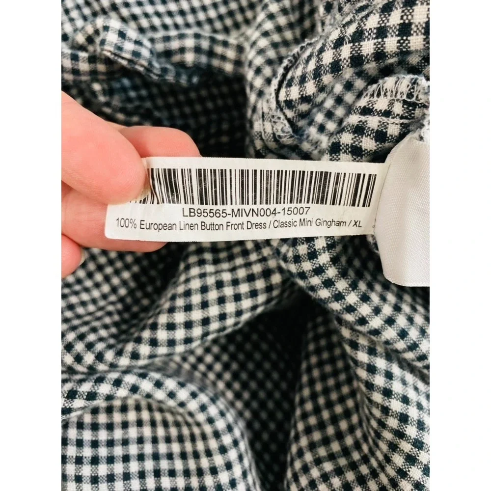 Quince 100% European Linen Button Front Dress Women Sz XL Black Gingham Midi